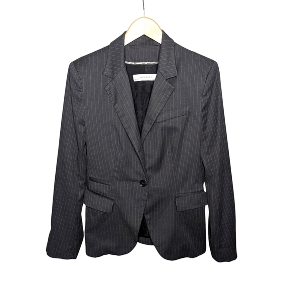 Zara Jackets & Blazers - Zara Blazer Women's Large Black Pinstripe Tailored Structured Office Workwear